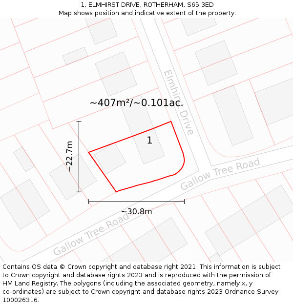 1, ELMHIRST DRIVE, ROTHERHAM, S65 3ED: Plot and title map