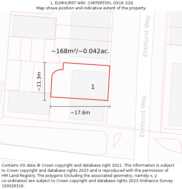 1, ELMHURST WAY, CARTERTON, OX18 1GQ: Plot and title map