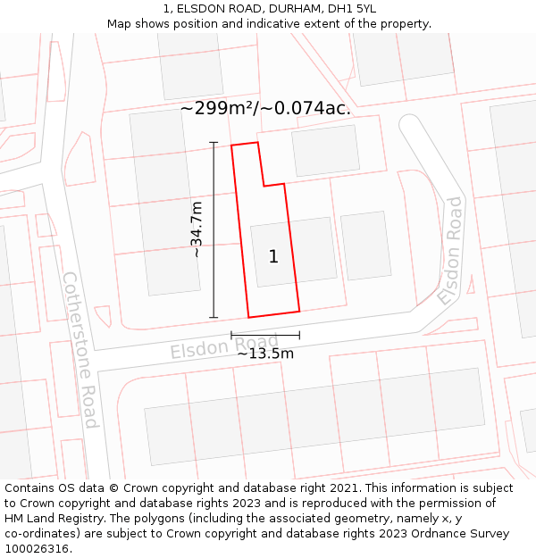 1, ELSDON ROAD, DURHAM, DH1 5YL: Plot and title map