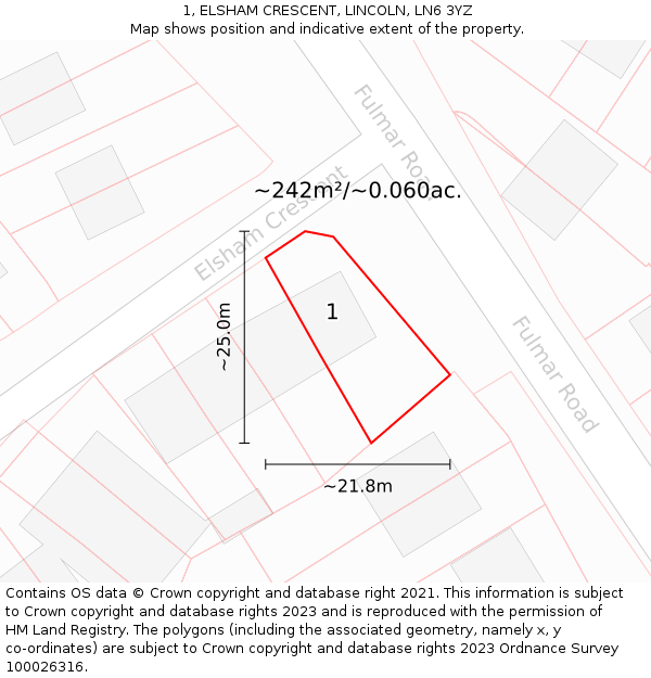 1, ELSHAM CRESCENT, LINCOLN, LN6 3YZ: Plot and title map