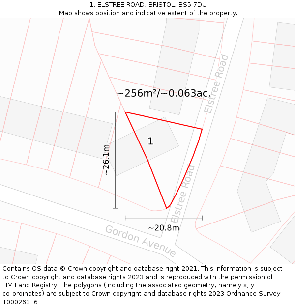 1, ELSTREE ROAD, BRISTOL, BS5 7DU: Plot and title map