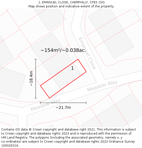 1, EMANUEL CLOSE, CAERPHILLY, CF83 1SG: Plot and title map