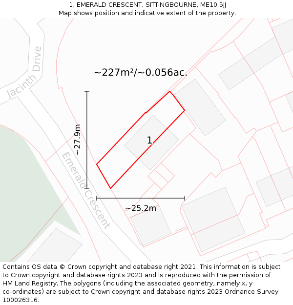 1, EMERALD CRESCENT, SITTINGBOURNE, ME10 5JJ: Plot and title map