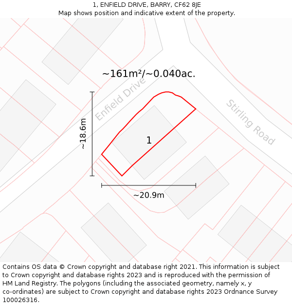 1, ENFIELD DRIVE, BARRY, CF62 8JE: Plot and title map