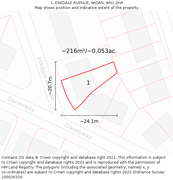 1, ESKDALE AVENUE, WIGAN, WN1 2HA: Plot and title map