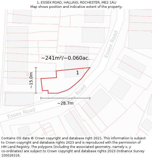 1, ESSEX ROAD, HALLING, ROCHESTER, ME2 1AU: Plot and title map