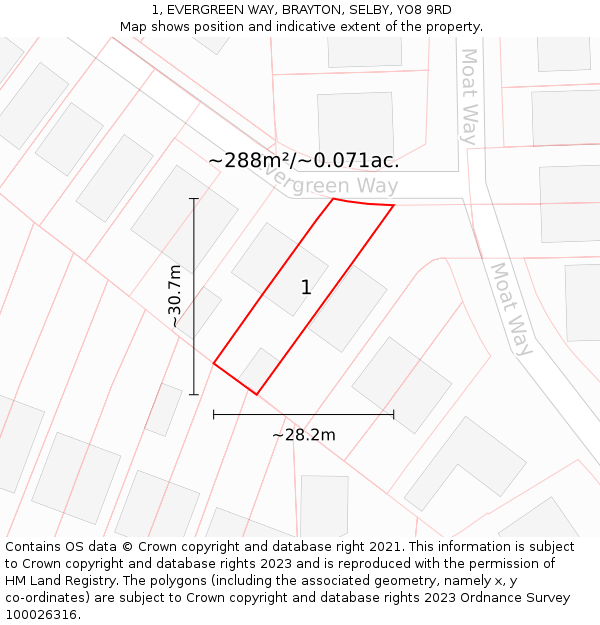 1, EVERGREEN WAY, BRAYTON, SELBY, YO8 9RD: Plot and title map