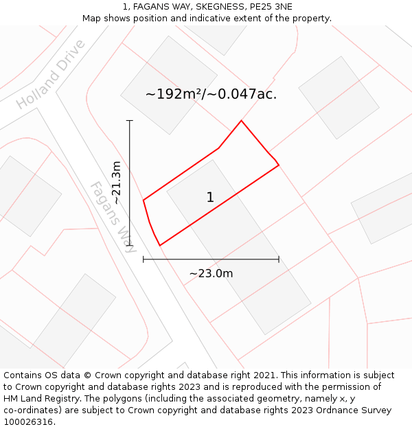 1, FAGANS WAY, SKEGNESS, PE25 3NE: Plot and title map