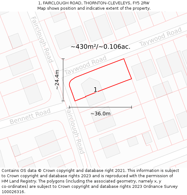 1, FAIRCLOUGH ROAD, THORNTON-CLEVELEYS, FY5 2RW: Plot and title map