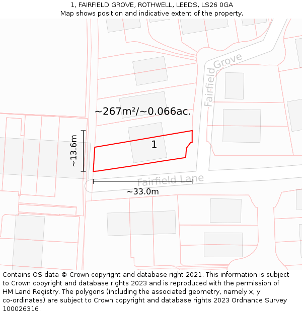 1, FAIRFIELD GROVE, ROTHWELL, LEEDS, LS26 0GA: Plot and title map