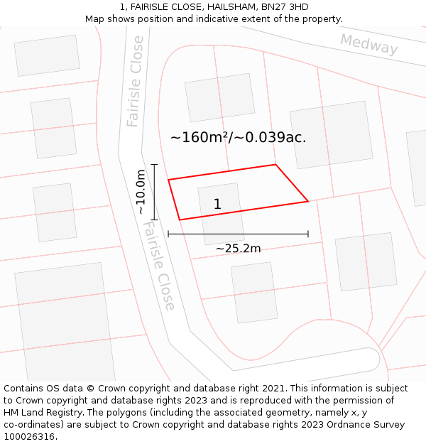 1, FAIRISLE CLOSE, HAILSHAM, BN27 3HD: Plot and title map