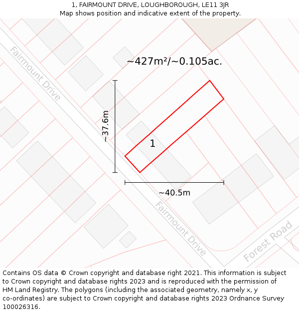 1, FAIRMOUNT DRIVE, LOUGHBOROUGH, LE11 3JR: Plot and title map