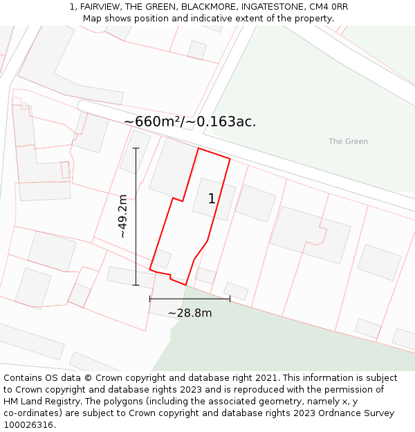 1, FAIRVIEW, THE GREEN, BLACKMORE, INGATESTONE, CM4 0RR: Plot and title map