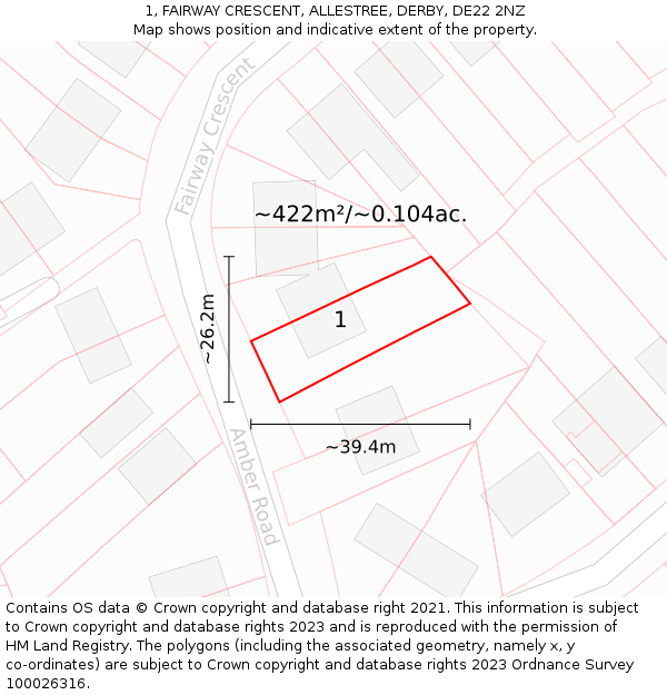 1, FAIRWAY CRESCENT, ALLESTREE, DERBY, DE22 2NZ: Plot and title map