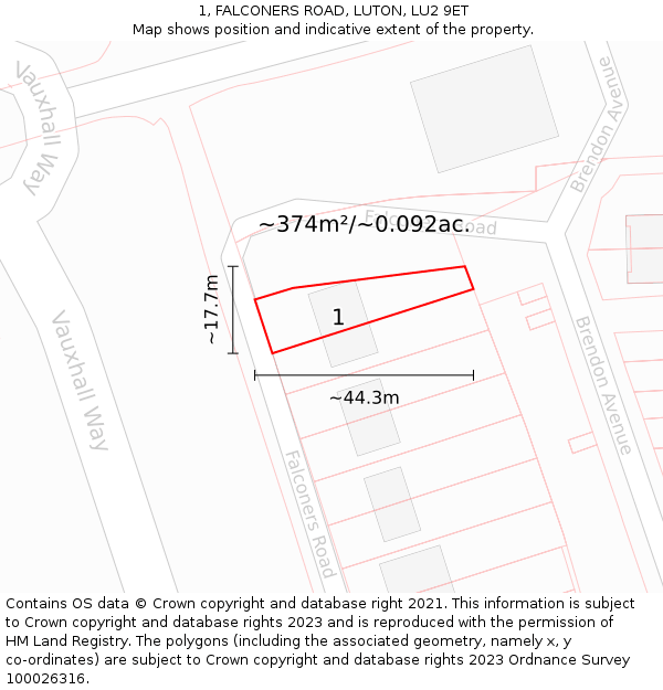 1, FALCONERS ROAD, LUTON, LU2 9ET: Plot and title map
