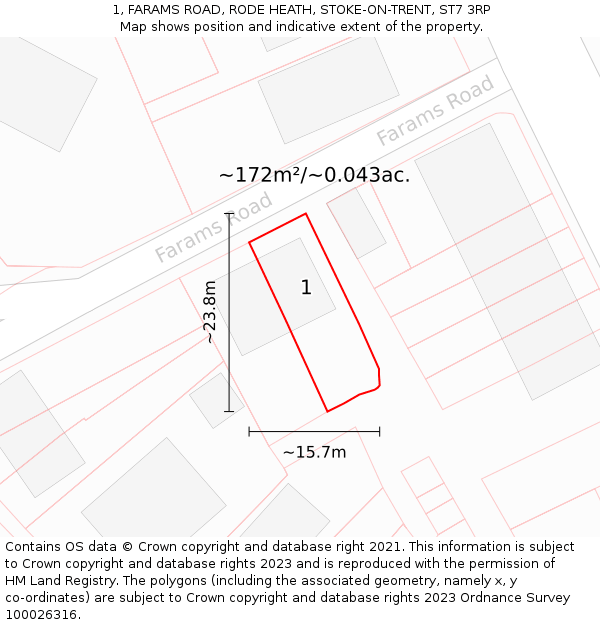 1, FARAMS ROAD, RODE HEATH, STOKE-ON-TRENT, ST7 3RP: Plot and title map