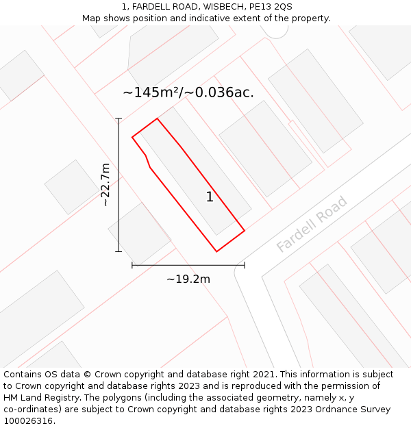 1, FARDELL ROAD, WISBECH, PE13 2QS: Plot and title map