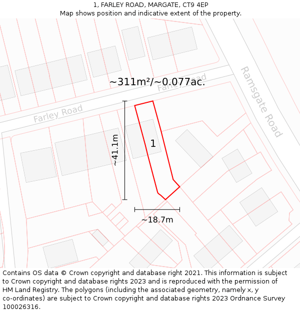 1, FARLEY ROAD, MARGATE, CT9 4EP: Plot and title map