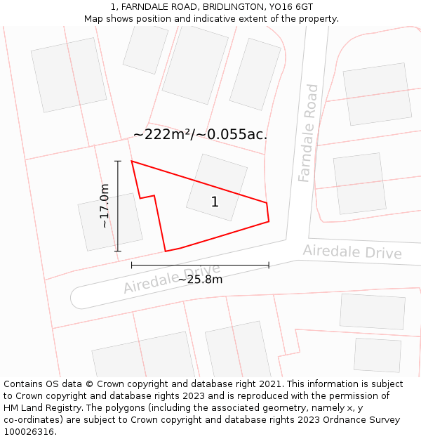 1, FARNDALE ROAD, BRIDLINGTON, YO16 6GT: Plot and title map