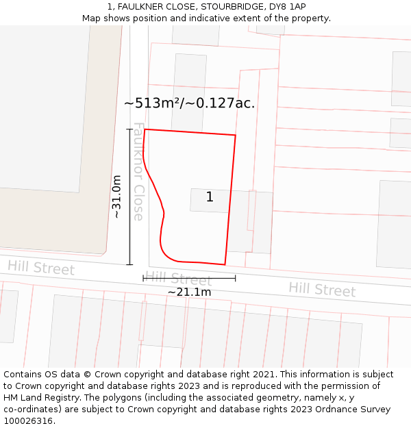 1, FAULKNER CLOSE, STOURBRIDGE, DY8 1AP: Plot and title map