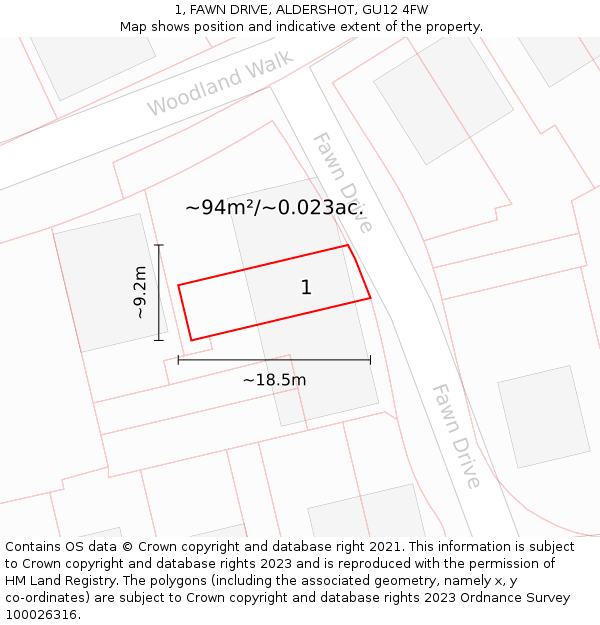 1, FAWN DRIVE, ALDERSHOT, GU12 4FW: Plot and title map