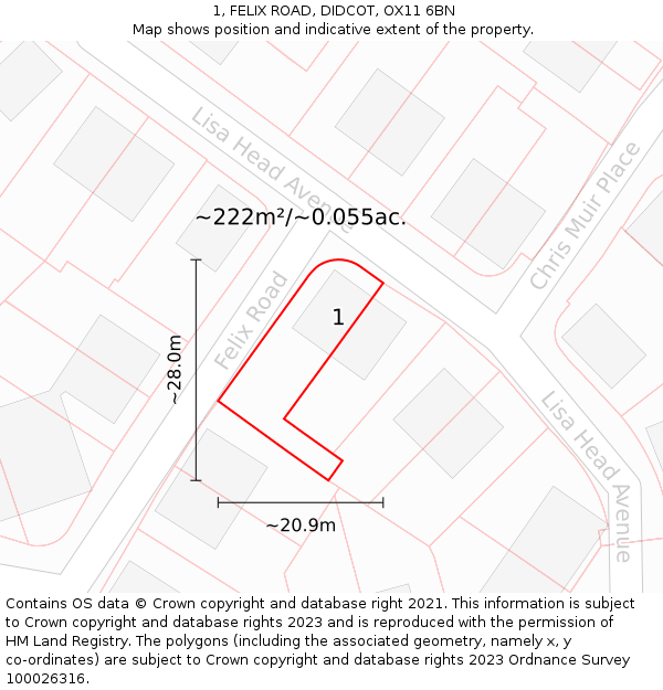 1, FELIX ROAD, DIDCOT, OX11 6BN: Plot and title map