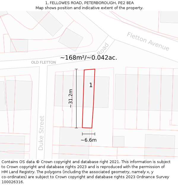 1, FELLOWES ROAD, PETERBOROUGH, PE2 8EA: Plot and title map