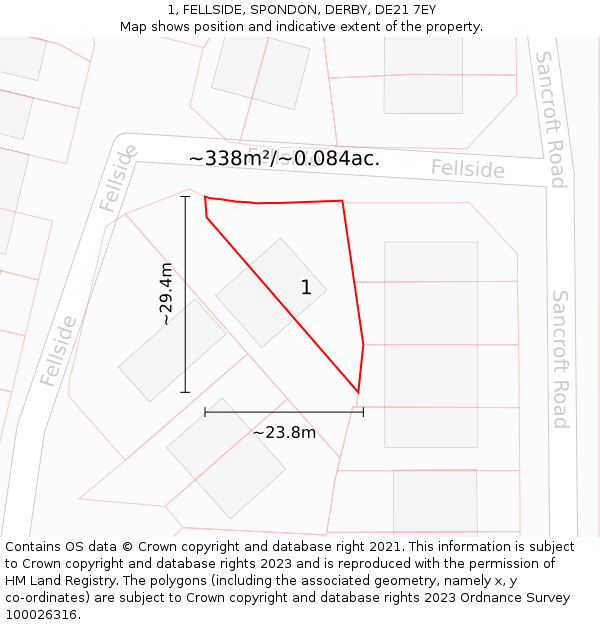 1, FELLSIDE, SPONDON, DERBY, DE21 7EY: Plot and title map