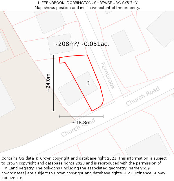 1, FERNBROOK, DORRINGTON, SHREWSBURY, SY5 7HY: Plot and title map