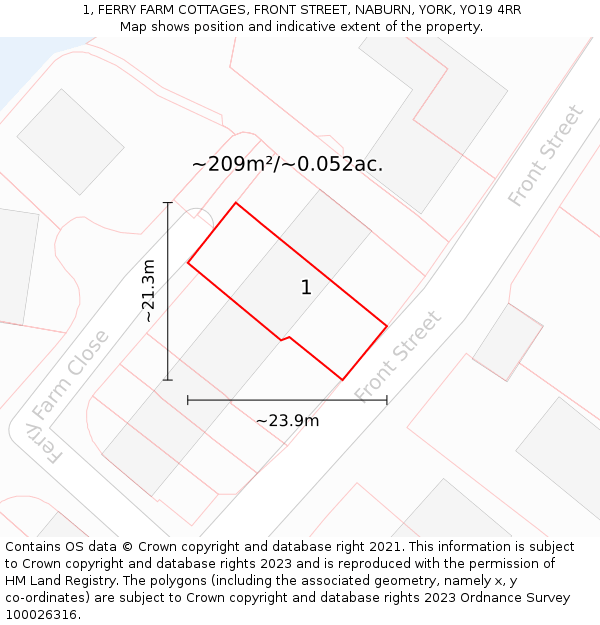 1, FERRY FARM COTTAGES, FRONT STREET, NABURN, YORK, YO19 4RR: Plot and title map