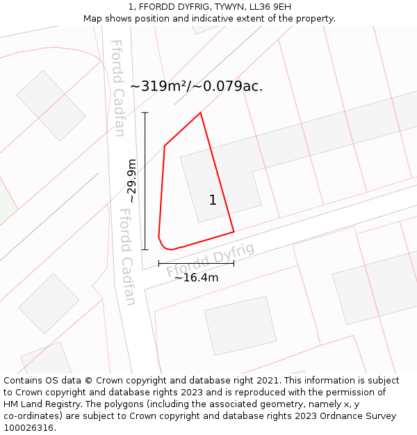 1, FFORDD DYFRIG, TYWYN, LL36 9EH: Plot and title map