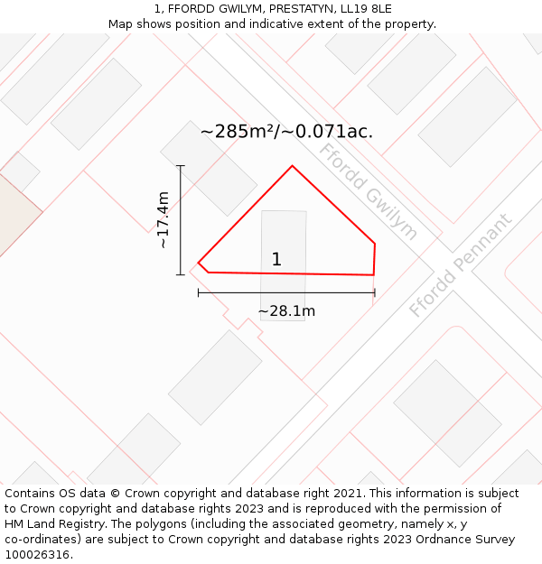 1, FFORDD GWILYM, PRESTATYN, LL19 8LE: Plot and title map