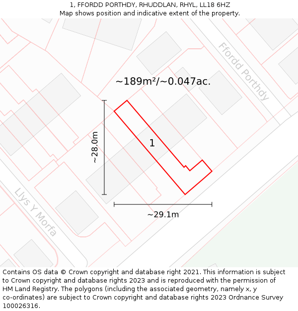 1, FFORDD PORTHDY, RHUDDLAN, RHYL, LL18 6HZ: Plot and title map