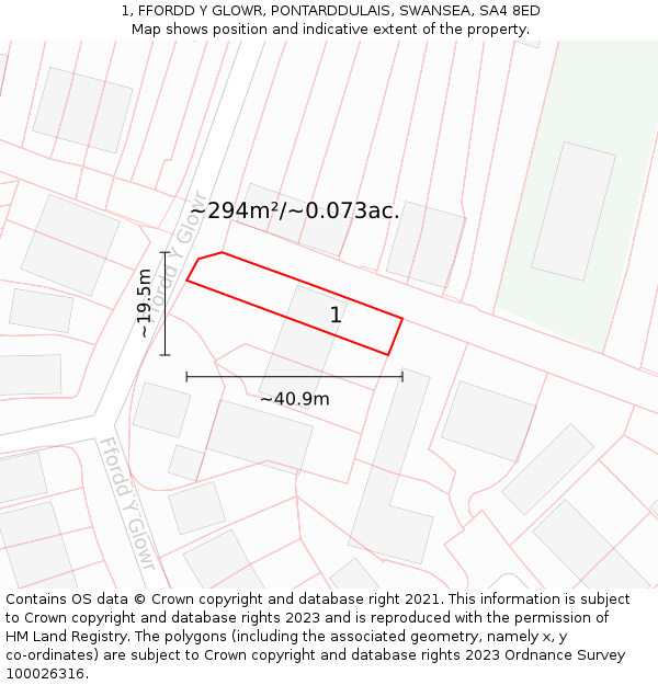 1, FFORDD Y GLOWR, PONTARDDULAIS, SWANSEA, SA4 8ED: Plot and title map