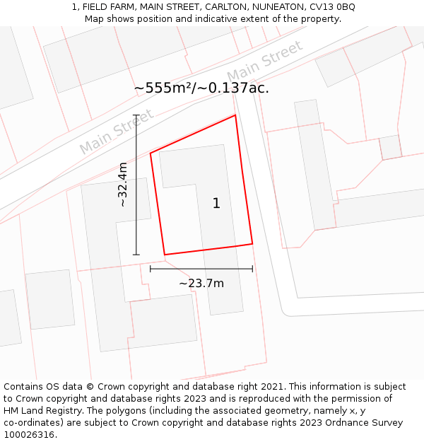 1, FIELD FARM, MAIN STREET, CARLTON, NUNEATON, CV13 0BQ: Plot and title map