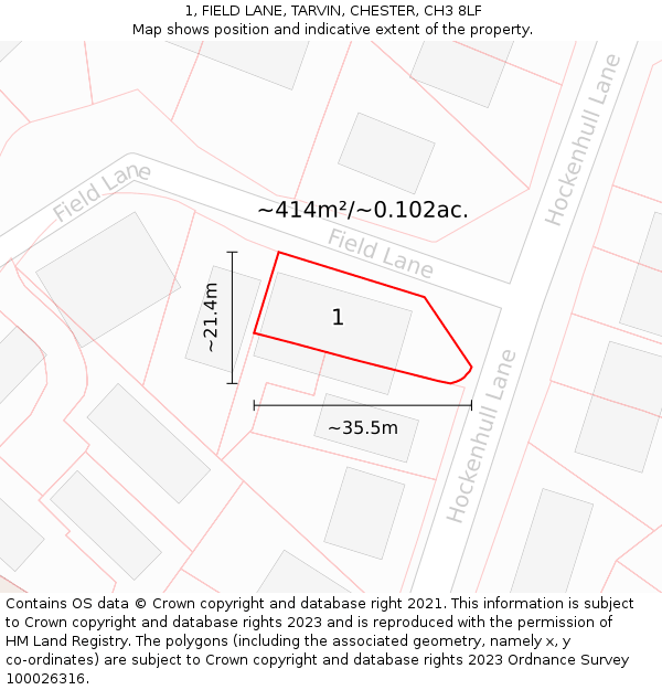 1, FIELD LANE, TARVIN, CHESTER, CH3 8LF: Plot and title map