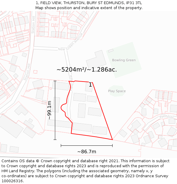 1, FIELD VIEW, THURSTON, BURY ST EDMUNDS, IP31 3TL: Plot and title map