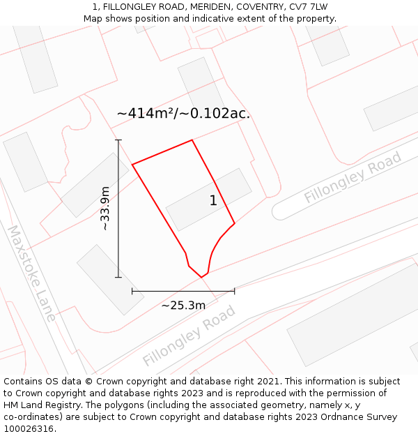 1, FILLONGLEY ROAD, MERIDEN, COVENTRY, CV7 7LW: Plot and title map