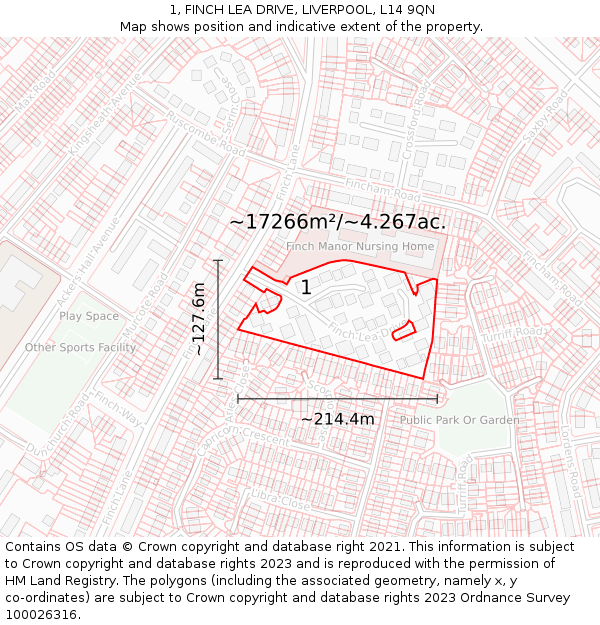 1, FINCH LEA DRIVE, LIVERPOOL, L14 9QN: Plot and title map