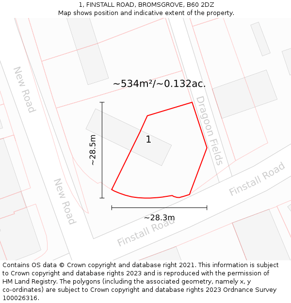 1, FINSTALL ROAD, BROMSGROVE, B60 2DZ: Plot and title map