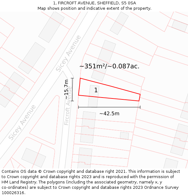 1, FIRCROFT AVENUE, SHEFFIELD, S5 0SA: Plot and title map