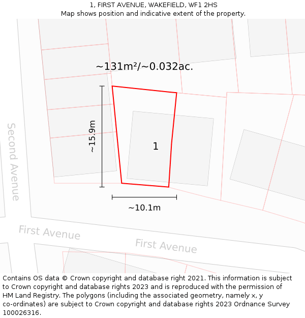 1, FIRST AVENUE, WAKEFIELD, WF1 2HS: Plot and title map