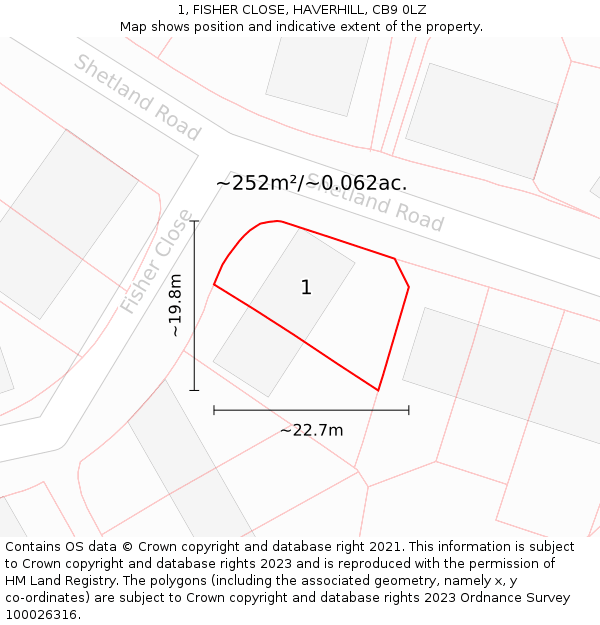 1, FISHER CLOSE, HAVERHILL, CB9 0LZ: Plot and title map