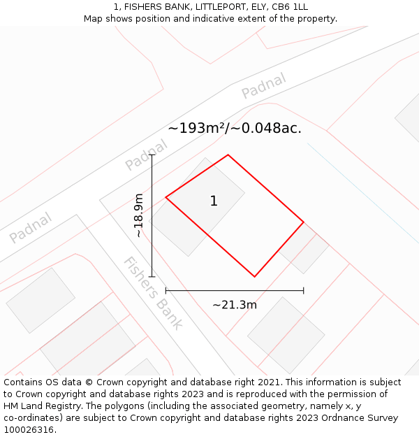 1, FISHERS BANK, LITTLEPORT, ELY, CB6 1LL: Plot and title map