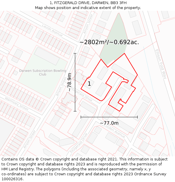 1, FITZGERALD DRIVE, DARWEN, BB3 3FH: Plot and title map