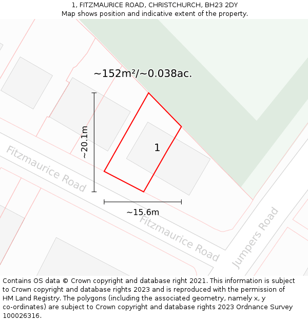 1, FITZMAURICE ROAD, CHRISTCHURCH, BH23 2DY: Plot and title map