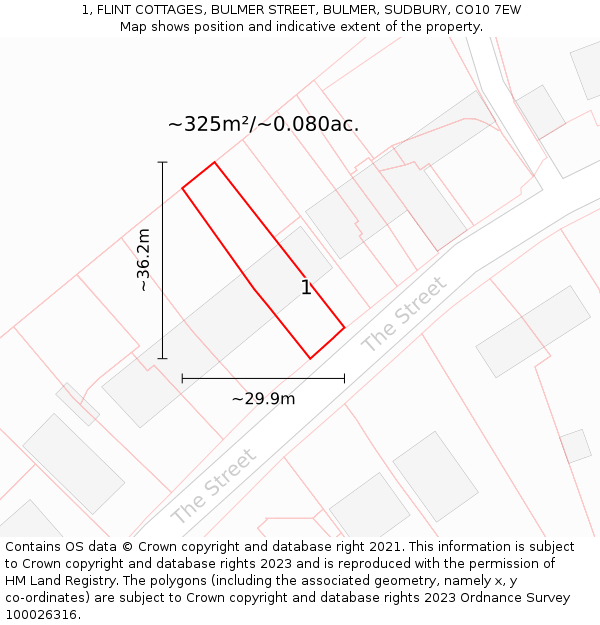 1, FLINT COTTAGES, BULMER STREET, BULMER, SUDBURY, CO10 7EW: Plot and title map