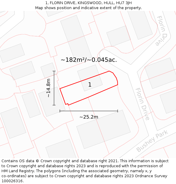 1, FLORIN DRIVE, KINGSWOOD, HULL, HU7 3JH: Plot and title map