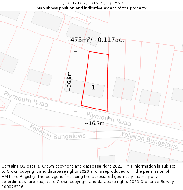 1, FOLLATON, TOTNES, TQ9 5NB: Plot and title map