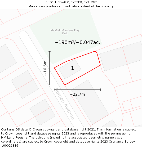 1, FOLLIS WALK, EXETER, EX1 3WZ: Plot and title map